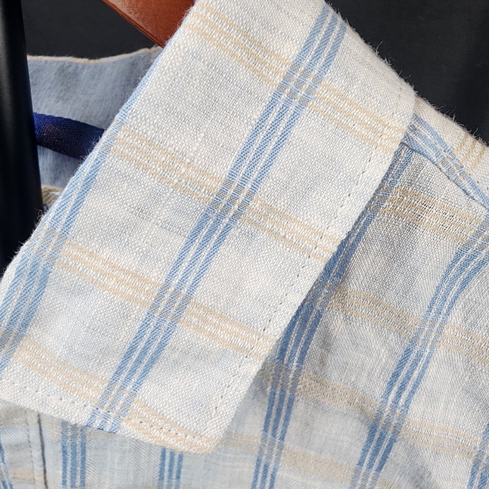 Tommy Bahama Short Sleeve Button‎ Up Island Modern Fit Blue Plaid Size Large - Picture 4 of 7